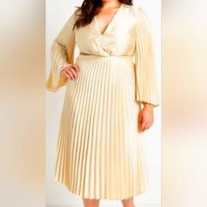 Eloquii Elegant Goldish Yellow Pleated Dress
